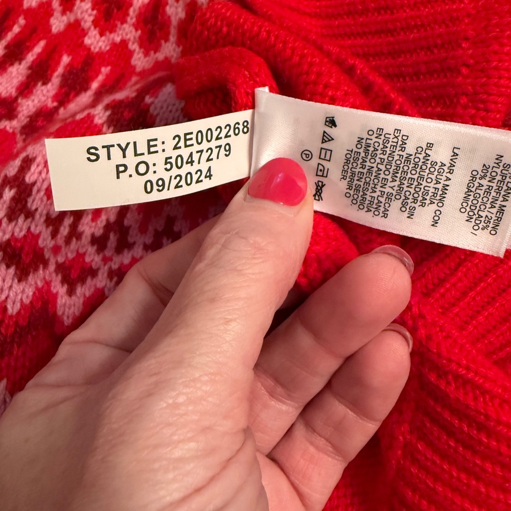 Size SMALL Vineyard Vines Red & Pink Fair Isle Wool Sweater, Nordic Crewneck NWT - Picture 9 of 9